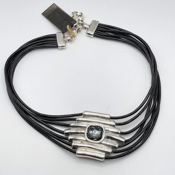 Uno de 50 Fearless Attached Crystal Choker Necklace Silver Multi Strand leather - Picture 10 of 15